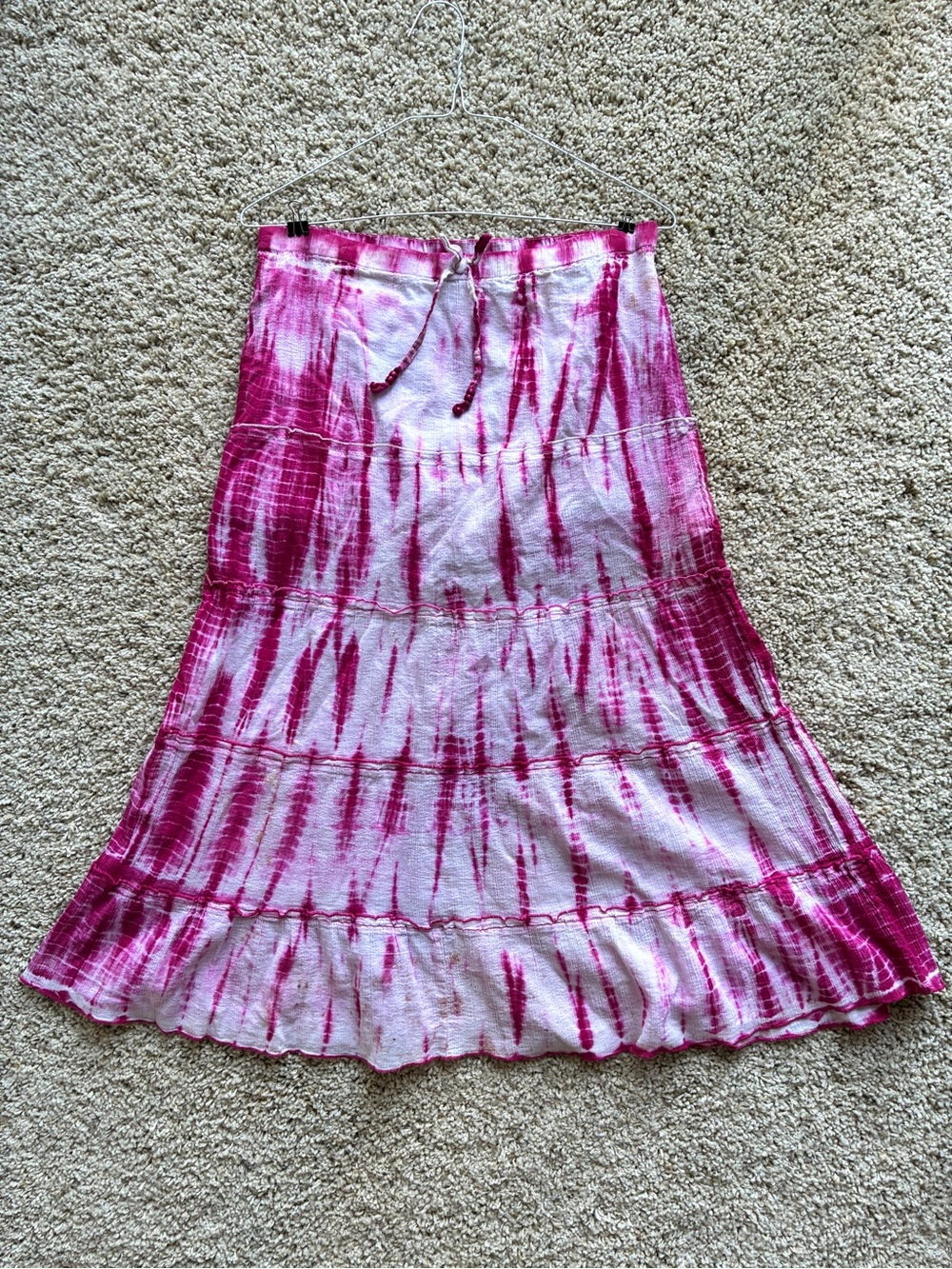 Vintage Pink Magenta and White Tie-Dye A-Line Maxi Skirt Size M 100% Cotton